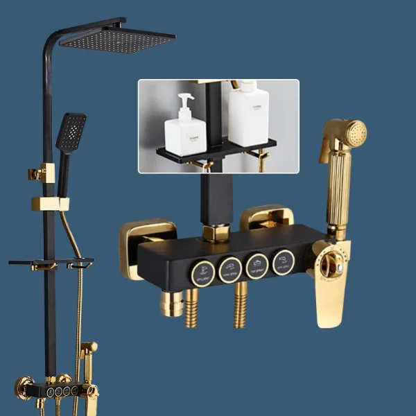 Black Rainfall Shower Bathroom Shower Faucet Set Head Sprayer Bathtub Shower Mixer Thermostatic Bathtub Tap Shower Faucet Mixer - Image 5