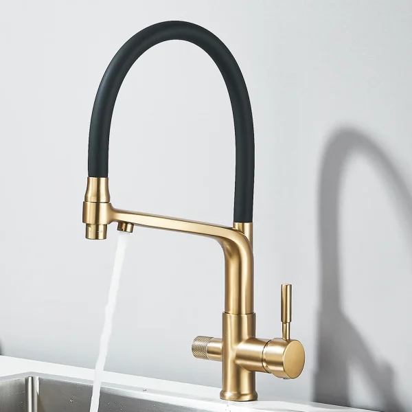 Brushed Gold Kitchen Faucet Filtered Water Dual Spout Purification Feature Kitchen Tap 360 Rotation Water Crane For Kitchen - Image 5