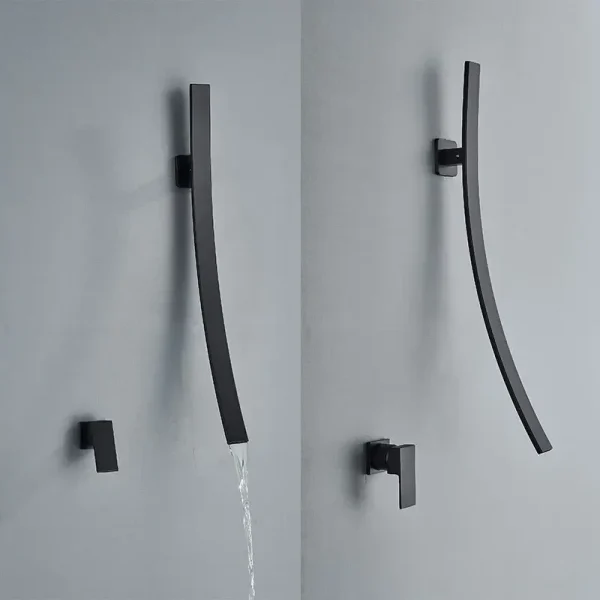70cm Spout Waterfall Bathroom Faucet Wall Mounted Basin Mixer Tap Single Handle Brass Concealed Sink