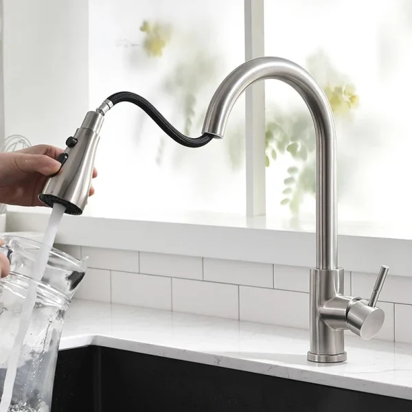Tapware Removable hot sink Kitchen Flexible faucet with pull down sprayer mixer Black korea type gourmet single lever stream