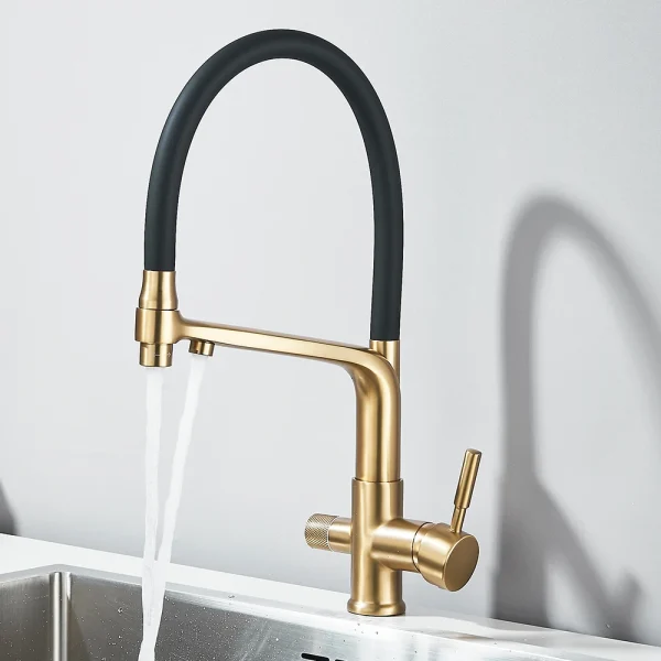 Brushed Gold Kitchen Faucet Filtered Water Dual Spout Purification Feature Kitchen Tap 360 Rotation Water Crane For Kitchen - Image 4