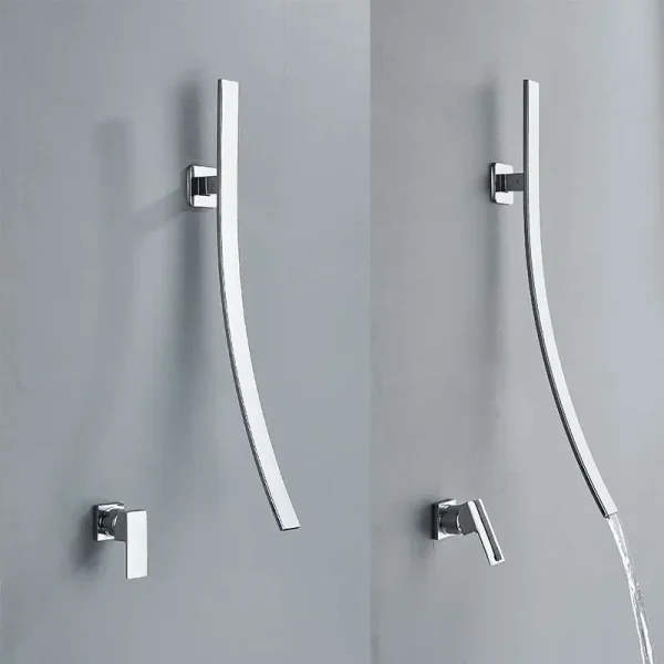 70cm Spout Waterfall Bathroom Faucet Wall Mounted Basin Mixer Tap Single Handle Brass Concealed Sink - Image 2