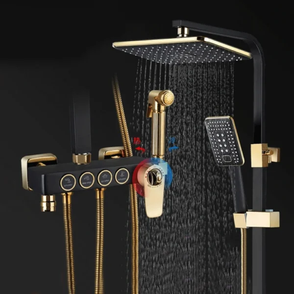 Black Rainfall Shower Bathroom Shower Faucet Set Head Sprayer Bathtub Shower Mixer Thermostatic Bathtub Tap Shower Faucet Mixer - Image 6
