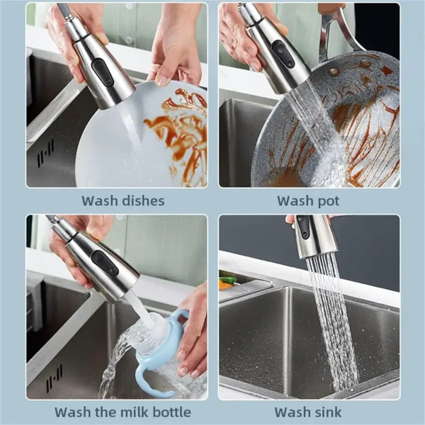 Kitchen Drain Faucet 304 stainless steel 360 Rotation Hot Cold Water Tap For Kitchen 2-way Sprayer Water Tap Single Handle Tap - Image 6