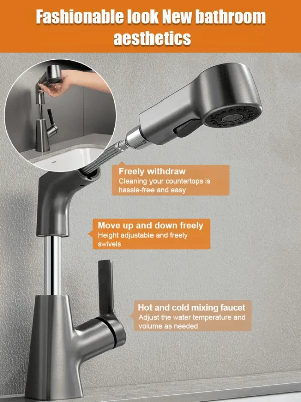 Basin antisplash pullout swivel faucet universal hot and cold water wash basin sink faucet - Image 5