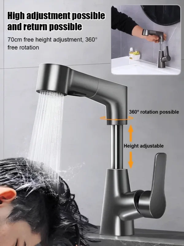 Basin antisplash pullout swivel faucet universal hot and cold water wash basin sink faucet - Image 2