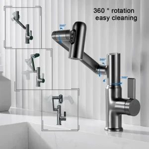 Rotatable Brass Bathroom Faucet Temperature Display 3 Water Modes Luxury Sink Hot and Cold Water Tap Sink Bath Mixer Accessories