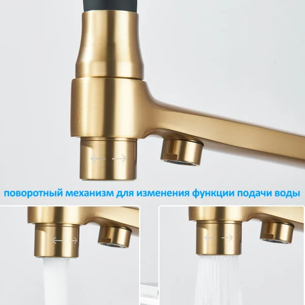 Brushed Gold Kitchen Faucet Filtered Water Dual Spout Purification Feature Kitchen Tap 360 Rotation Water Crane For Kitchen - Image 3