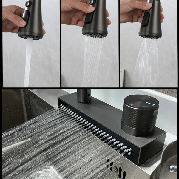 Popular Waterfall Faucet 304 Stainless Steel Hot And Cold Rainfall Kitchen Sink Water Taps Pull Out Spray Kitchen Sink Faucet - Image 3