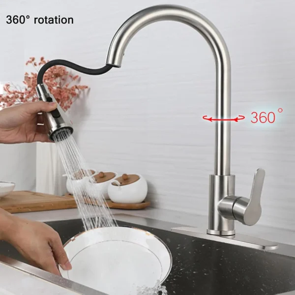Kitchen Drain Faucet 304 stainless steel 360 Rotation Hot Cold Water Tap For Kitchen 2-way Sprayer Water Tap Single Handle Tap - Image 5