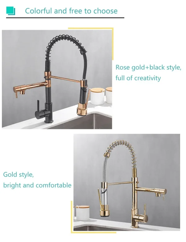 Brass kitchen sink faucet 360 degree rotating spring faucet Single handle cold and hot mixed water tap - Image 4