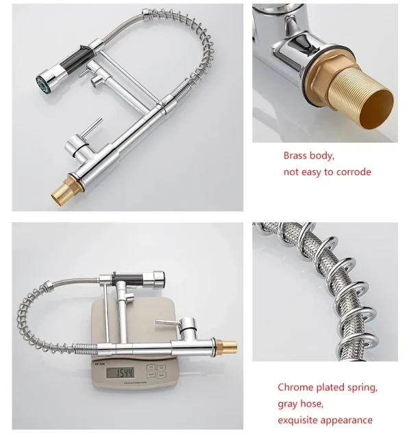 Brass kitchen sink faucet 360 degree rotating spring faucet Single handle cold and hot mixed water tap - Image 5
