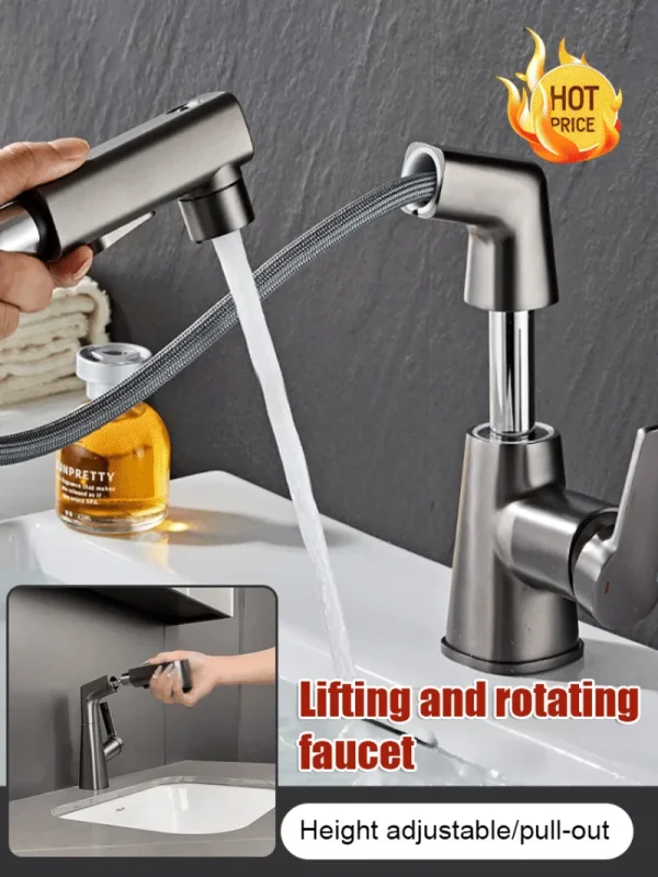 Basin antisplash pullout swivel faucet universal hot and cold water wash basin sink faucet - Image 3