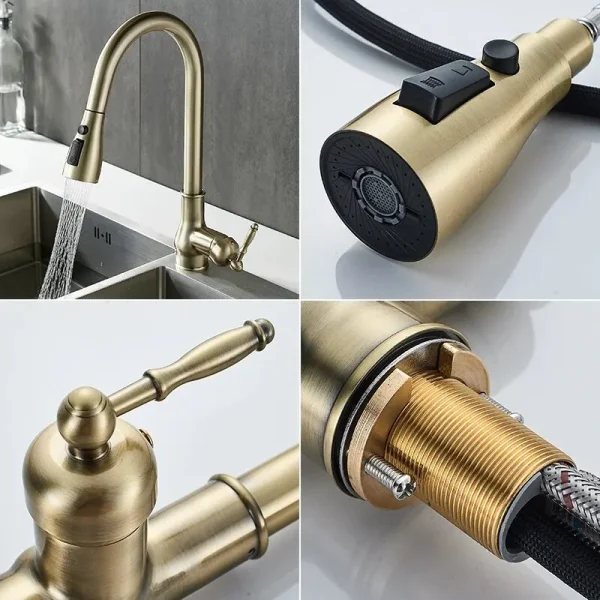 Kitchen Faucets Pull Out Antique Bronze Kitchen Sink Water Mixer Tap Crane Faucet Hot Cold with Sprayer EL9021 - Image 5