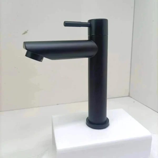 Basin Faucet 304 Stainless Steel Single Cold Water Tap Black Silver Color Deck Mounted Basin Sink Tap G1/2 - Image 3