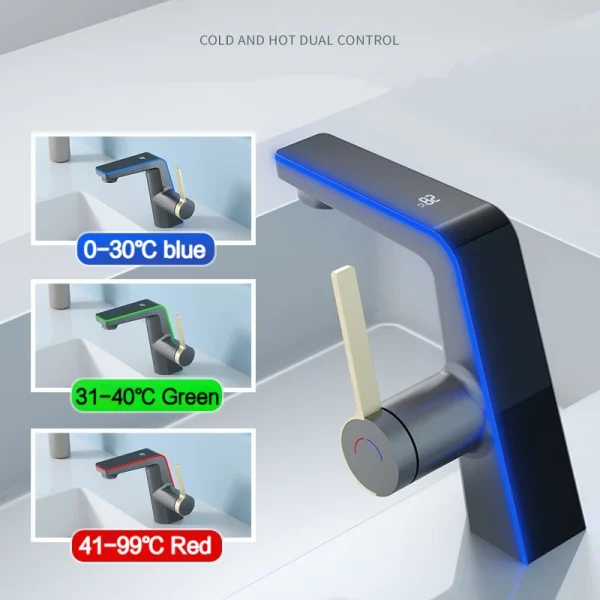 High-end Temperature Display Basin Faucet LED Light 2 Modes Sprayer Hot Cold Water Sink Mixer Wash Tap Single Hole For Bathroom - Image 2