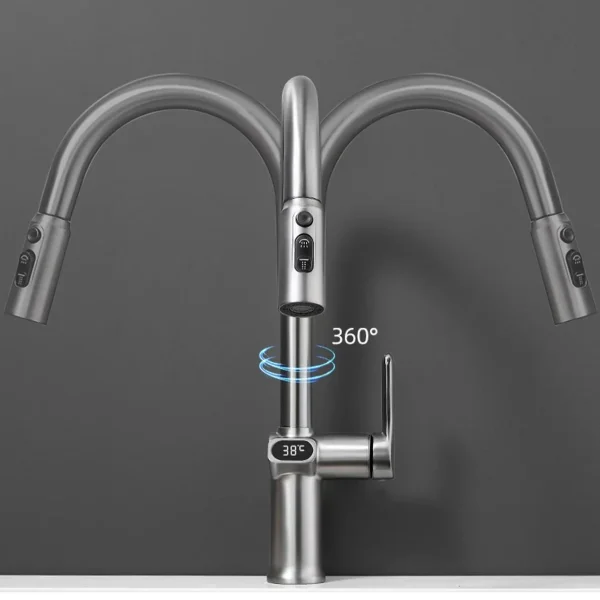 Kitchen Faucet Temperature Faucet Kitchen Pull Out Kitchen Sink Faucet Digital Display Function Rotatable Kitchen Taps - Image 2