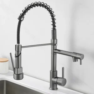 Brass kitchen sink faucet 360 degree rotating spring faucet Single handle cold and hot mixed water tap