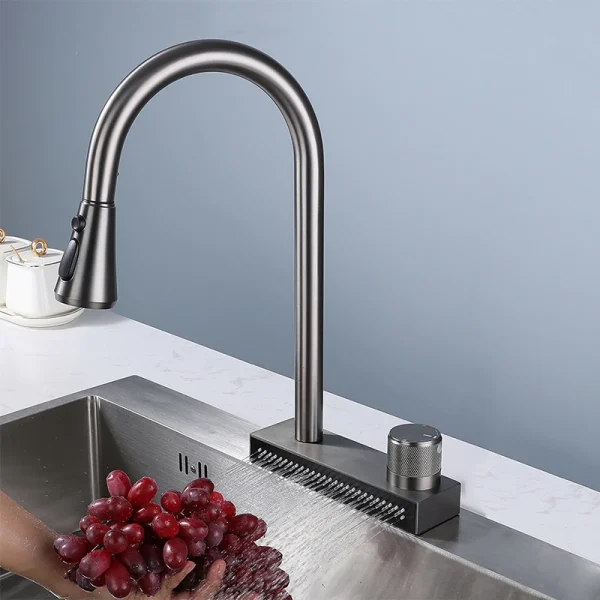 Popular Waterfall Faucet 304 Stainless Steel Hot And Cold Rainfall Kitchen Sink Water Taps Pull Out Spray Kitchen Sink Faucet - Image 6