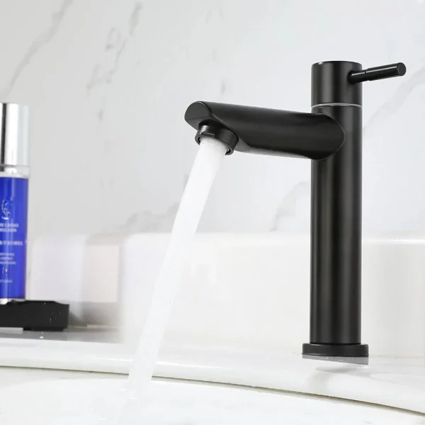 Basin Faucet 304 Stainless Steel Single Cold Water Tap Black Silver Color Deck Mounted Basin Sink Tap G1/2 - Image 4