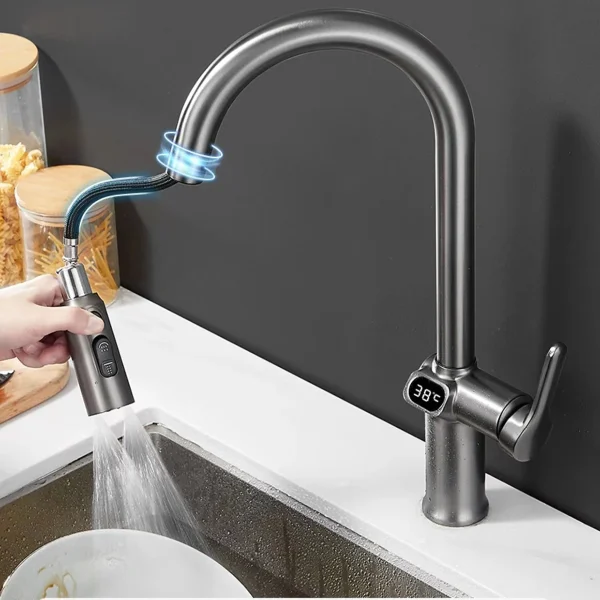 Kitchen Faucet Temperature Faucet Kitchen Pull Out Kitchen Sink Faucet Digital Display Function Rotatable Kitchen Taps - Image 4
